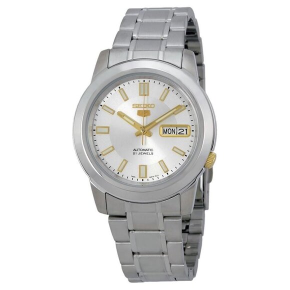 NWT Authentic Seiko 5 Silver Stainless Steel Automatic Men's Watch - Picture 1 of 4
